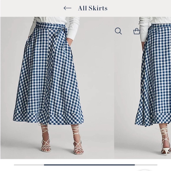 Polo Ralph Lauren Gingham Linen Midi Wrap Skirt - Picture 8 of 9